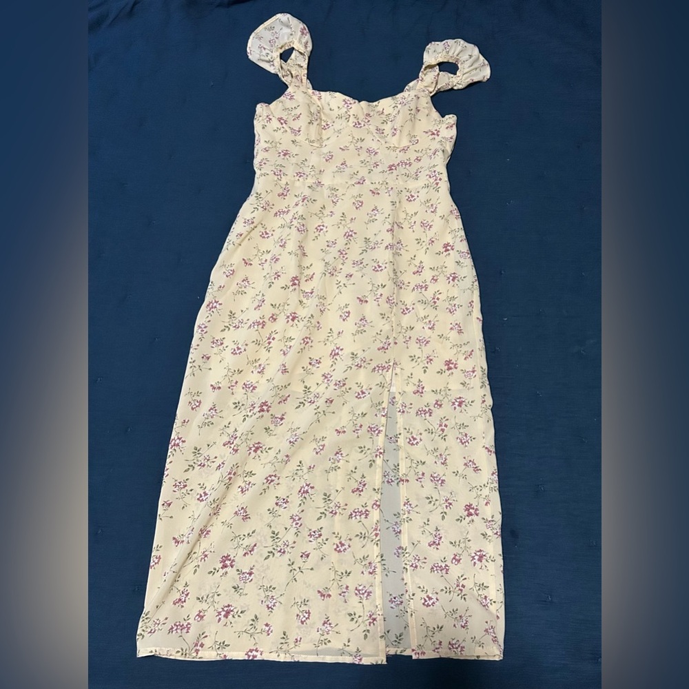 Shein Light Yellow Floral Dress Size Small